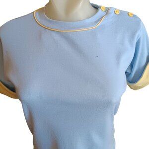Small Vintage 80's T-Shirt Button Shoulder Top Cream Rolled Cuffs New Wave USA